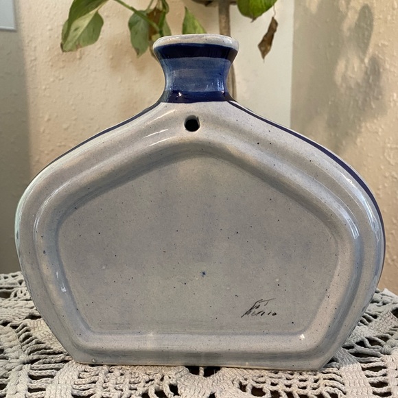 Vintage Mexican Pottery Owl Wall Hanging Boho Farmhouse Decor Jug Bottle Blue - Picture 2 of 7